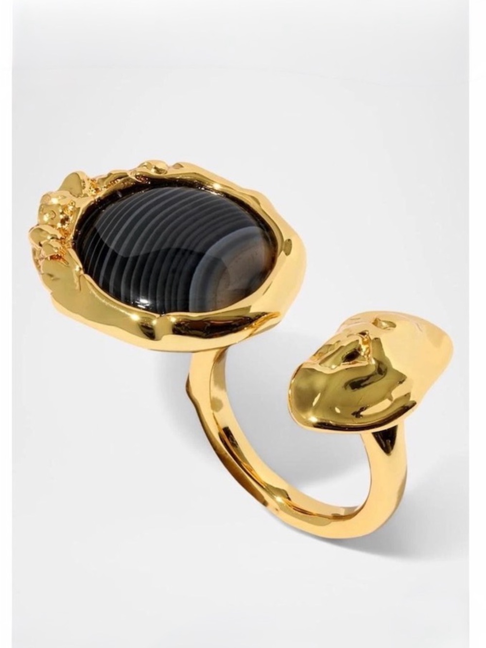 NEW Alexis Bittar Brut Banded Agate Coin Open Ring Gold SB11 - Picture 2 of 4